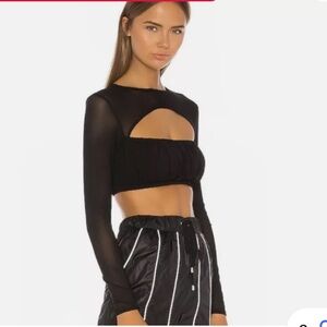 I.AM.GIA Size Large Black Anya Cutout Long Sleeved Mesh Arm Crop Top‎